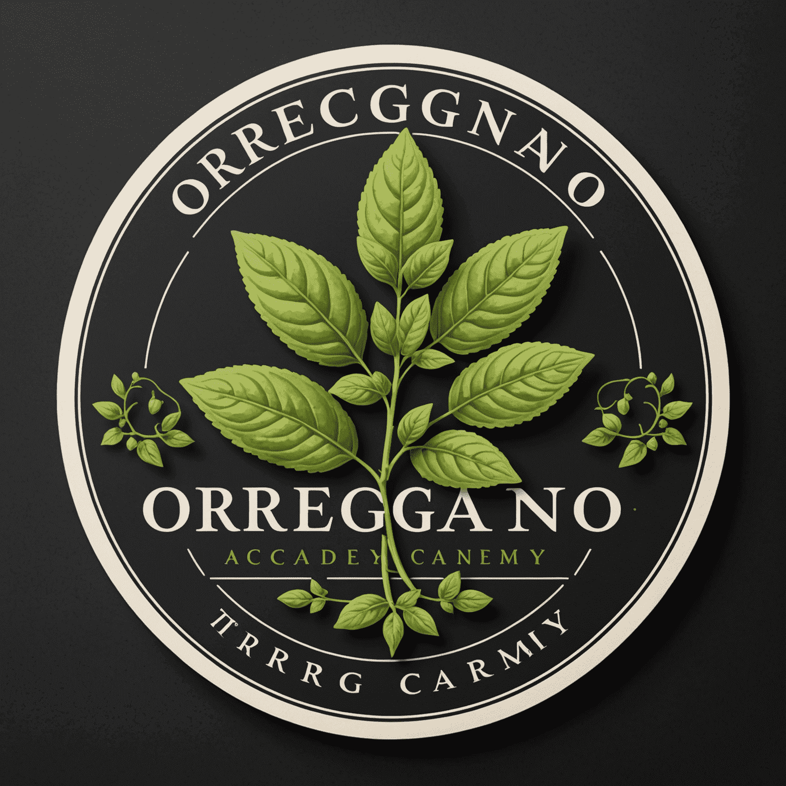 Logo Oregano Academy przedstawiające stylizowaną gałązkę oregano obok eleganckiej czcionki
