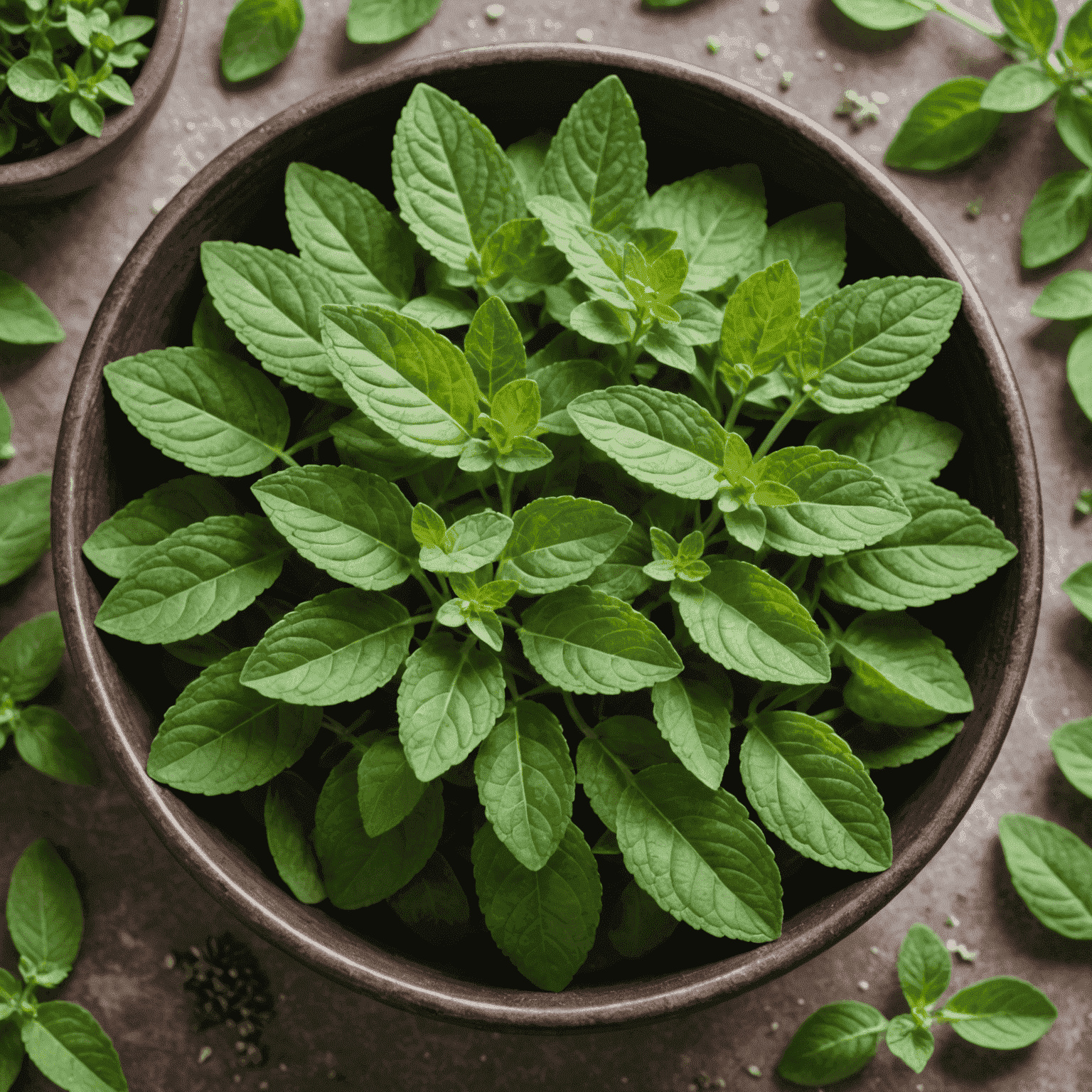 Zbliżenie na świeże liście oregano i inne zioła śródziemnomorskie