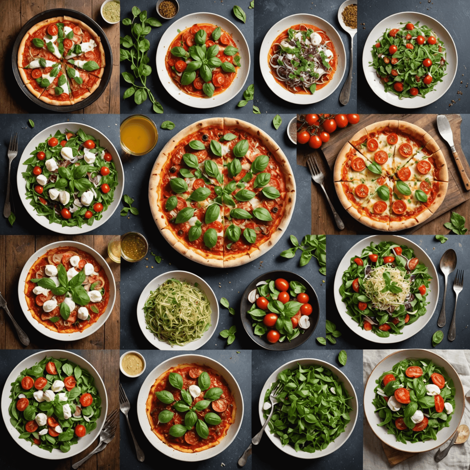 Kolaż zdjęć różnorodnych dań, od tradycyjnej pizzy po nowoczesne sałatki, wszystkie z widocznym użyciem oregano